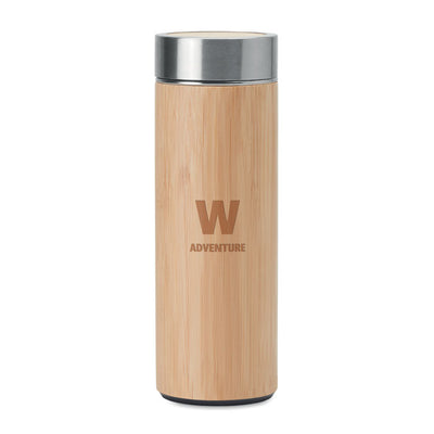 Branded Double wall bamboo flask with tea infuser 400ml