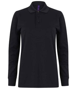 Henbury Unisex Long Sleeve Coolplus® Piqué Polo Shirt Navy