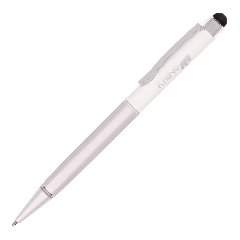 Branded HARRIS Silver Metal Pen. WHITE Upper Barrel. Chrome Undercoat.