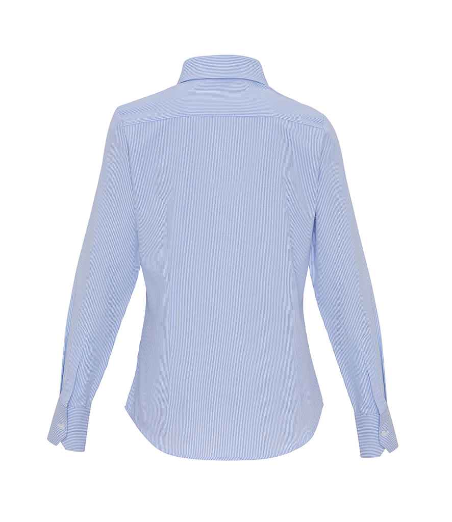 Premier Ladies Long Sleeve Striped Oxford Shirt White/Oxford Blue