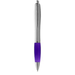 Nash ballpoint pen with silver barrel and purple grip
