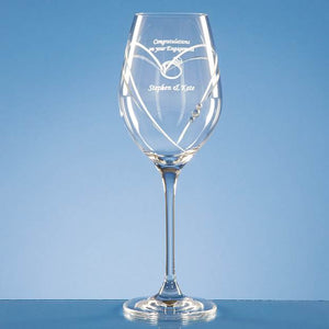 Branded Single Diamante Wine Glass with Heart Shaped Cutting
