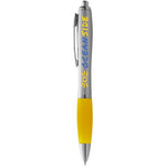 Nash ballpoint pen silver barrel and yellow grip with branding down the barrel