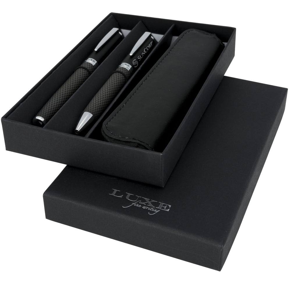 Branded Carbon duo pen gift set with pouch