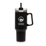 Everest BLACK Stainless Steel Mug with Straw and Handle - 1182ml