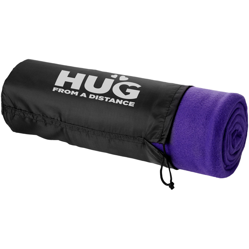 Branded Huggy fleece plaid blanket with carry pouch