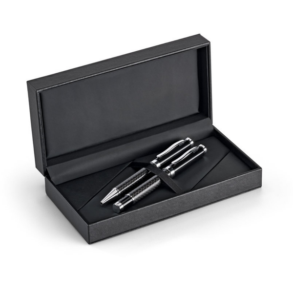 Chess Carbon Fibre Rollerball and Ball Pen Set Black