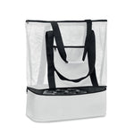 Mesh Shopping bag in 600D RPET in white with black contrasting on the zip and handles