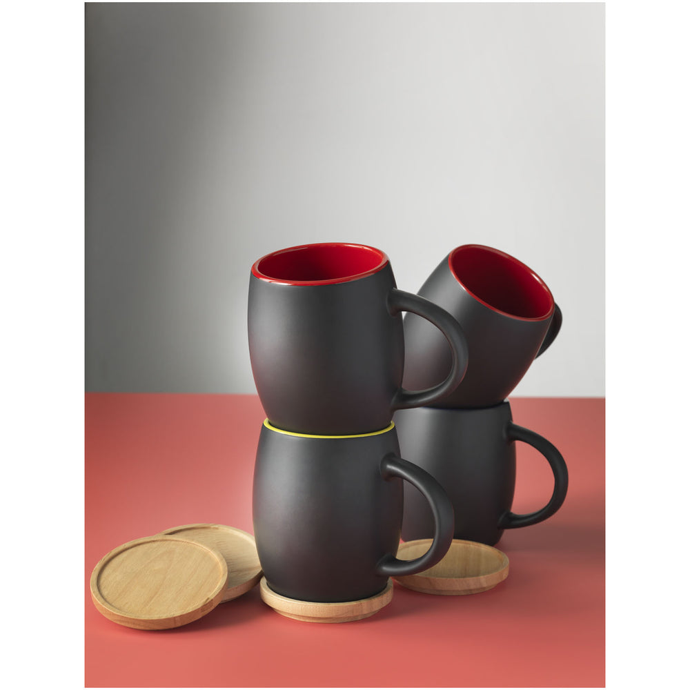 Branded Hearth 400 ml ceramic mug with wooden coaster/lid
