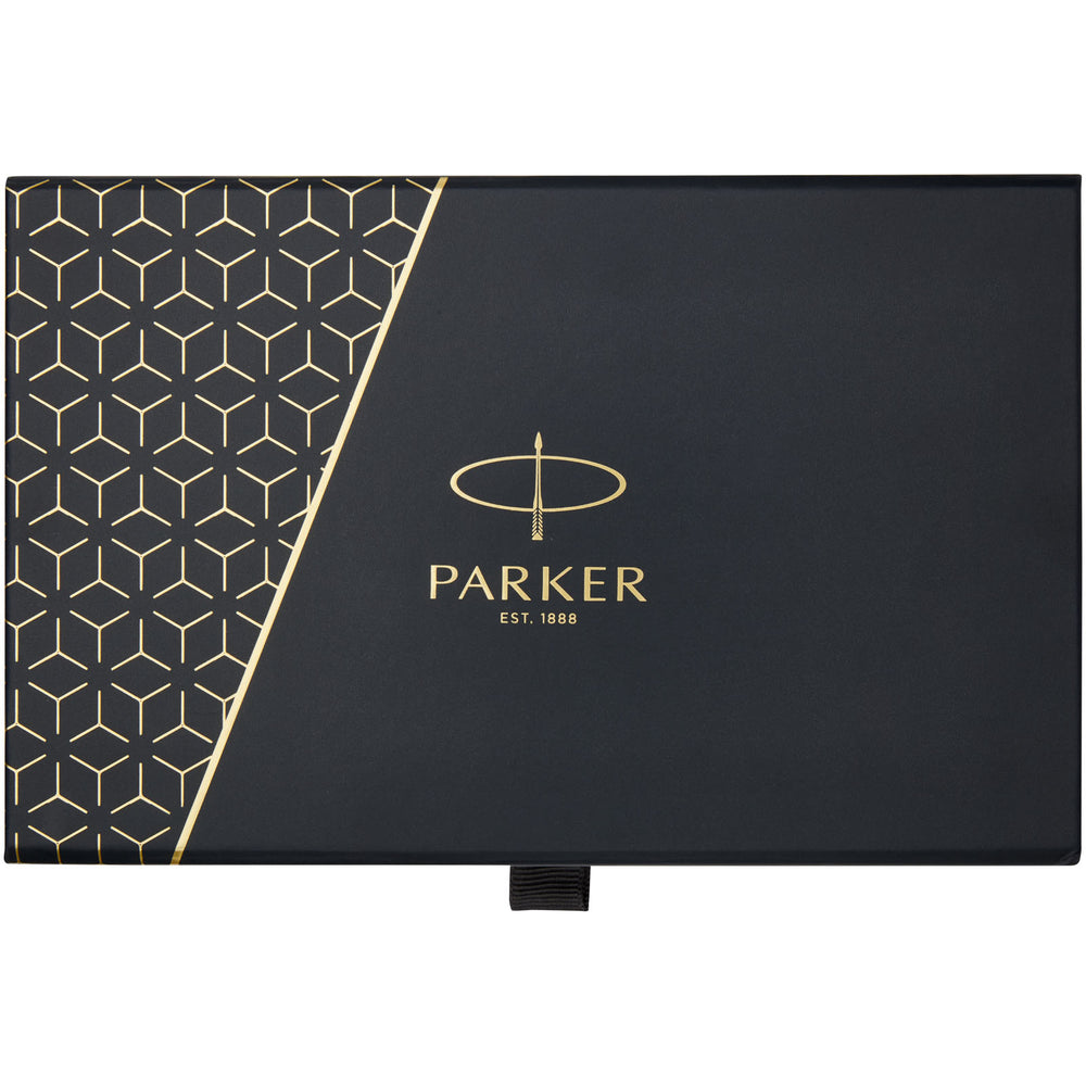 Branded Parker IM achromatic ballpoint and rollerball pen set with gift box
