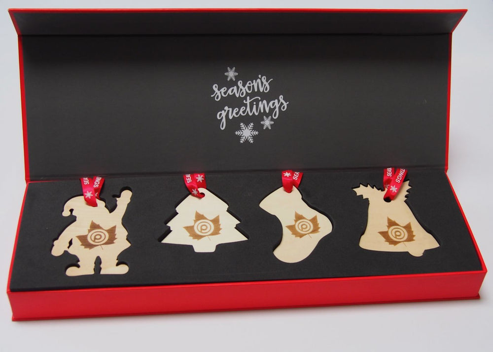 Branded Basswood Tree Decorations Presentation Set