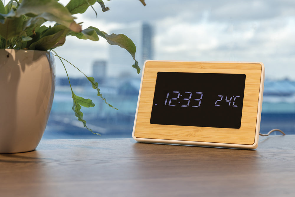 Branded Utah RCS recycled plastic and bamboo LED clock