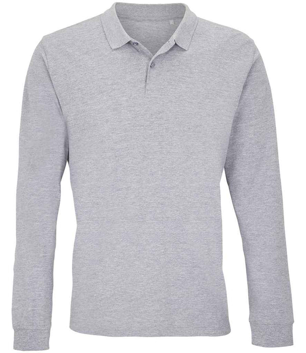 SOL'S Unisex Planet Long Sleeve Piqué Polo Shirt Grey Marl