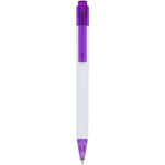 Calypso ballpoint pen with a white barrel and translucent purple on the clip and nose