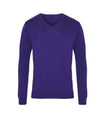 Premier Knitted Cotton Acrylic V Neck Sweater Purple