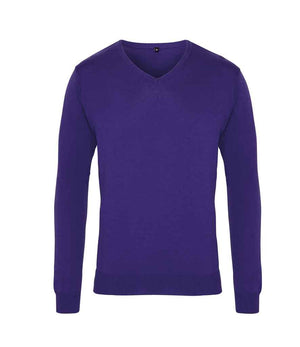 Premier Knitted Cotton Acrylic V Neck Sweater Purple