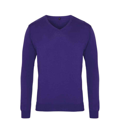 Premier Knitted Cotton Acrylic V Neck Sweater Purple
