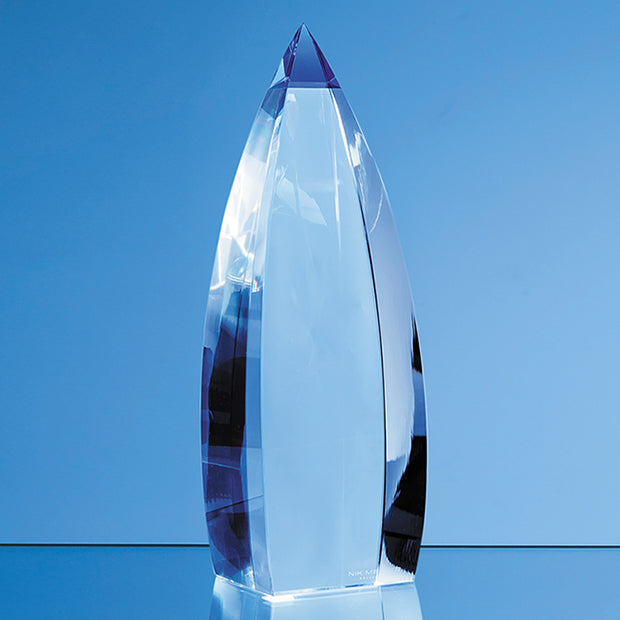 Branded 23cm Nik Meller Design Clear Optical Crystal & Cobalt Blue Vetri Obelisk Award