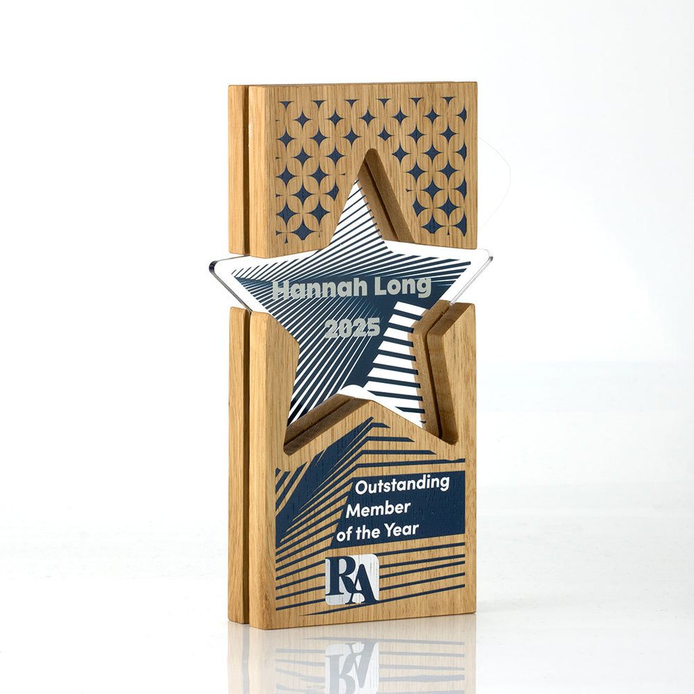 Oak Layered Acrylic Inset Star Award - 125mm x 210mm