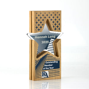 Oak Layered Acrylic Inset Star Award - 125mm x 210mm