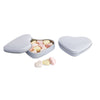 White Heart shaped tin featuring heart shaped candy