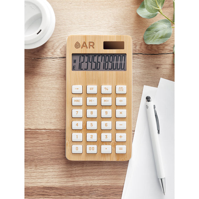 Branded 12 digit bamboo calculator