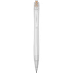 Honua recycled PET ballpoint pen with transparent barrel and orange push button