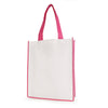 Branded White non woven PP shopper with coloured piping trim and handles