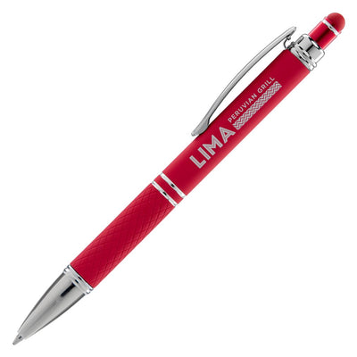Phoenix stylus pen in red colour with a logo printed to the barrel.