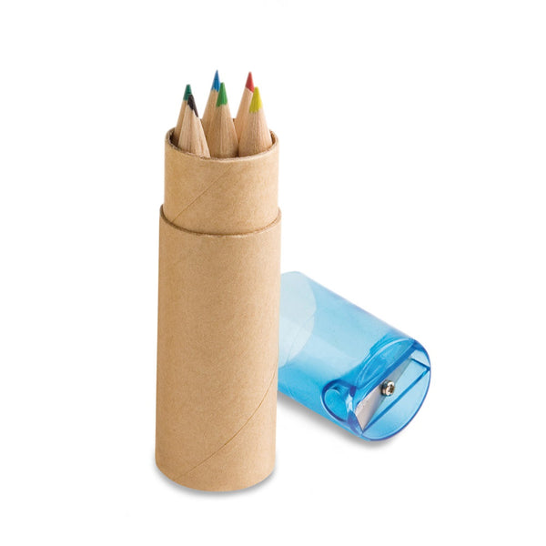 ROLS. Pencil box tube with 6 coloured pencils and sharpener