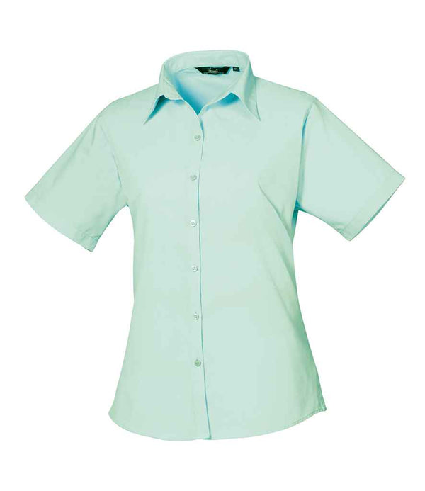 Premier Ladies Short Sleeve Poplin Blouse Aqua