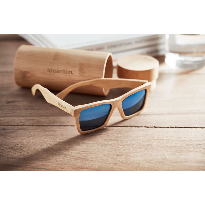 Branded Sunglasses and case in bamboo