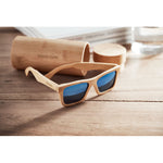 Branded Sunglasses and case in bamboo