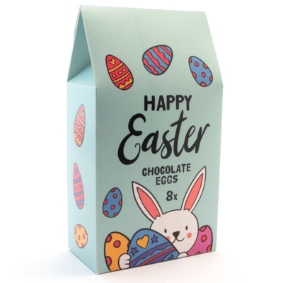 Neatly packaged box of 8x Chocolate Eggs. Perfect for those easter egg hunts | Totally Branded