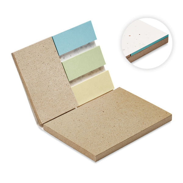 Grass/seed paper memo pad with sticky notes