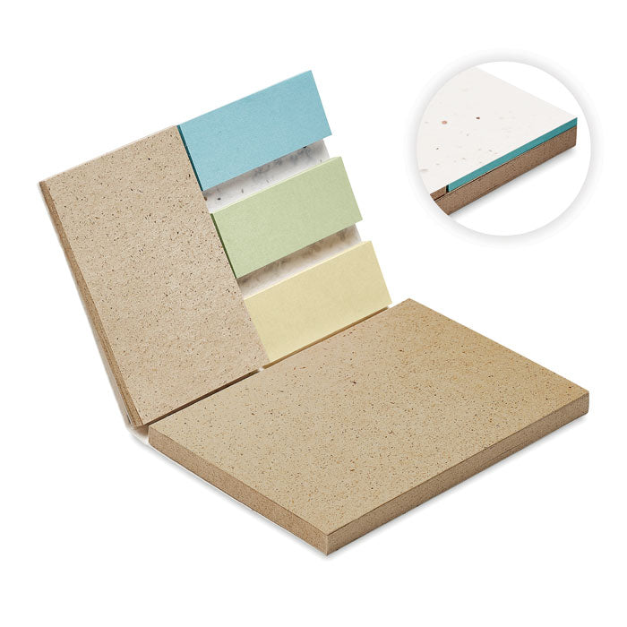 Branded Grass/seed paper memo pad with sticky notes