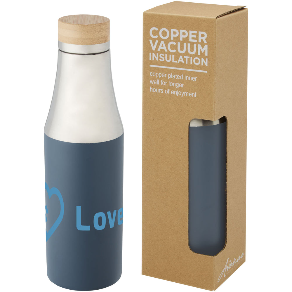 Branded Hulan 540 ml copper vacuum insulated stainless steel bottle with bamboo lid