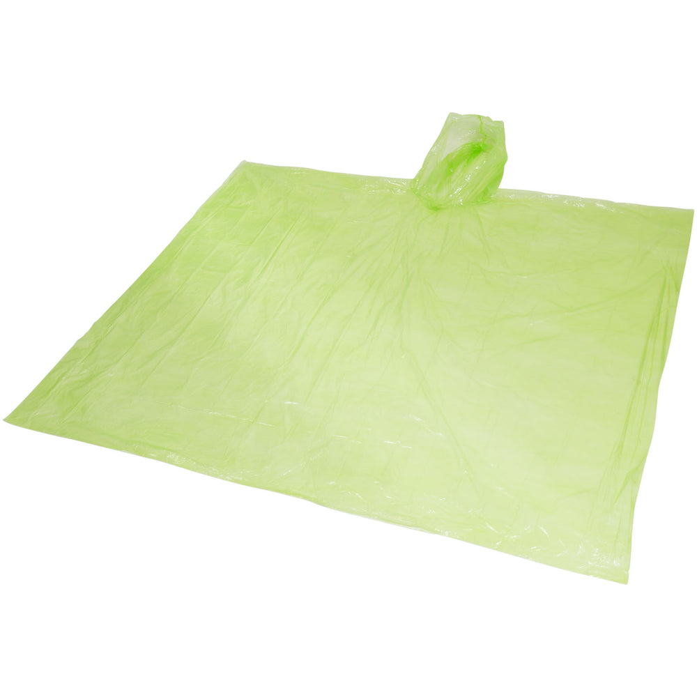 Branded Ziva disposable rain poncho with storage pouch