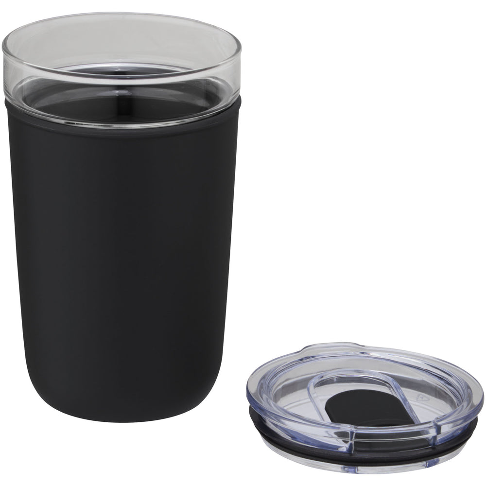 Branded Bello 420 ml glass tumbler with recycled plastic outer wall