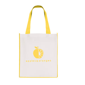 White non woven PP shopper with coloured piping trim and handles