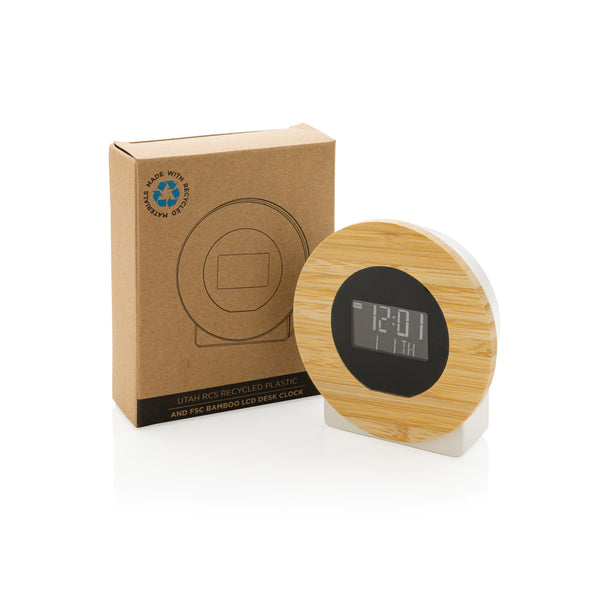 Branded Utah RCS rplastic and bamboo LCD desk clock