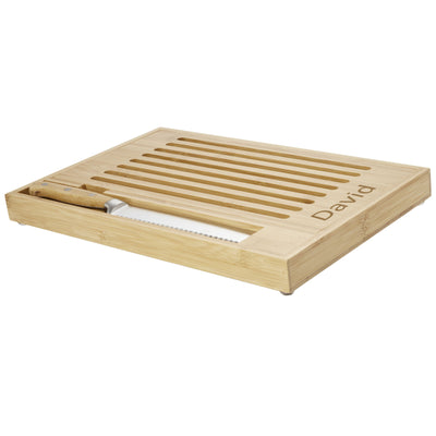 Branded Pao bamboo cutting board with knife