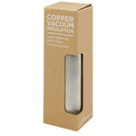Branded Ljungan 500 ml copper vacuum insulated stainless steel bottle with PU leather strap and lid