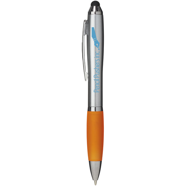 Nash stylus ballpoint with orange grip and branding down the barrel