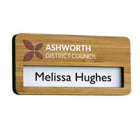 Laser Engraved Bamboo Reusable Window Name Badge with Pin Fitting - 73mm x 35mm