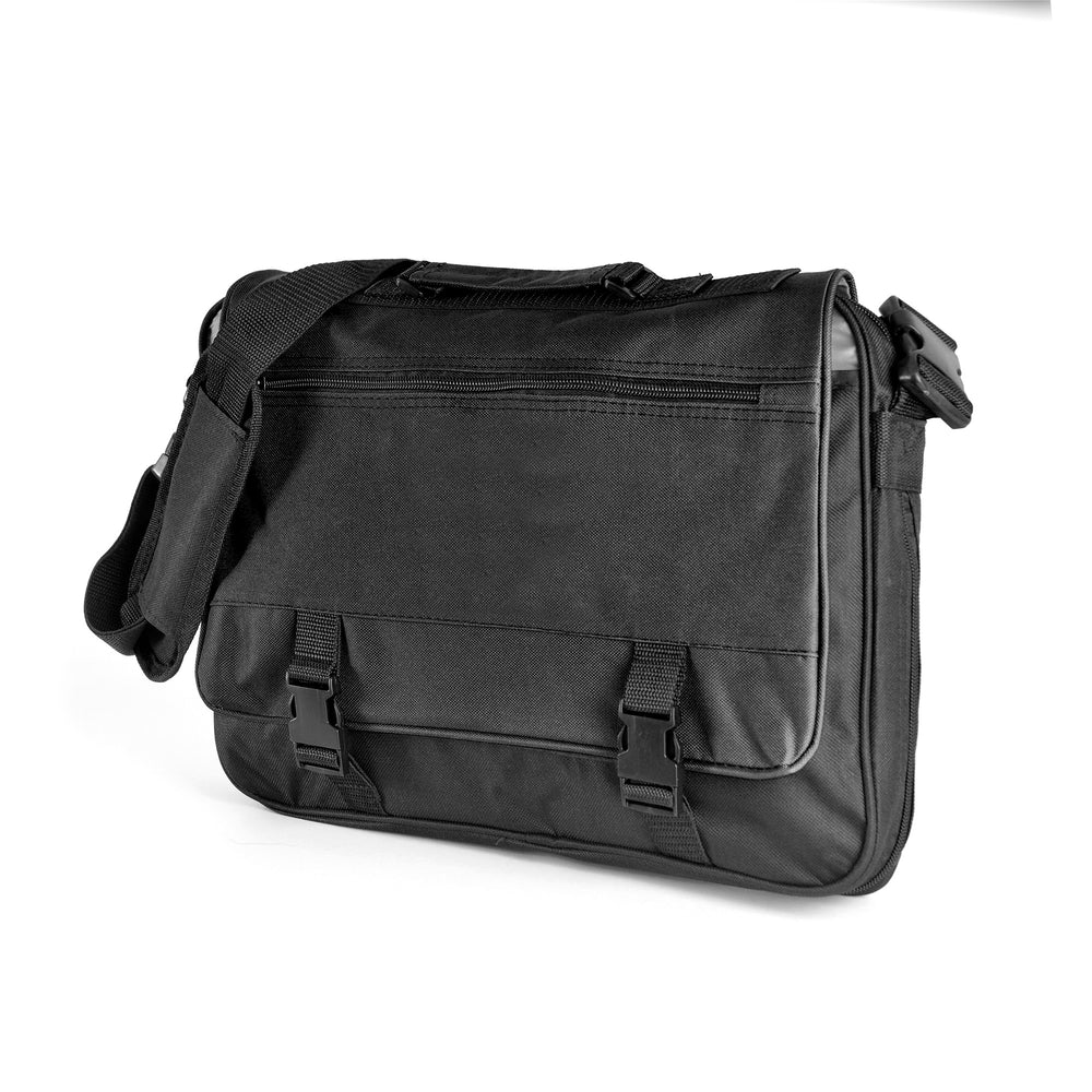 Nelson Satchel 600D Black laptop bag with flap and shoulder strap 15.6"