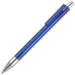 CAYMAN Translucent ball pen with chrome trim in blue