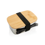 Branded Stainless steel lunchbox with bamboo lid and spork