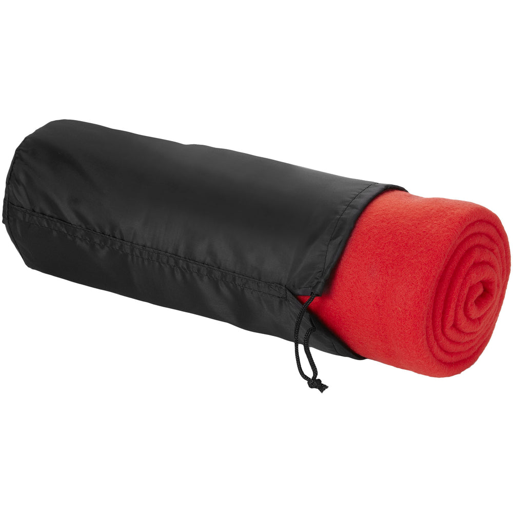 Branded Huggy fleece plaid blanket with carry pouch