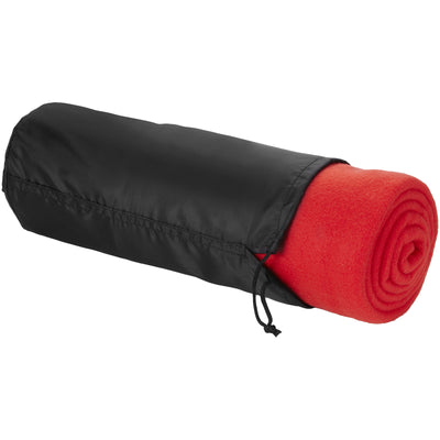 Branded Huggy fleece plaid blanket with carry pouch